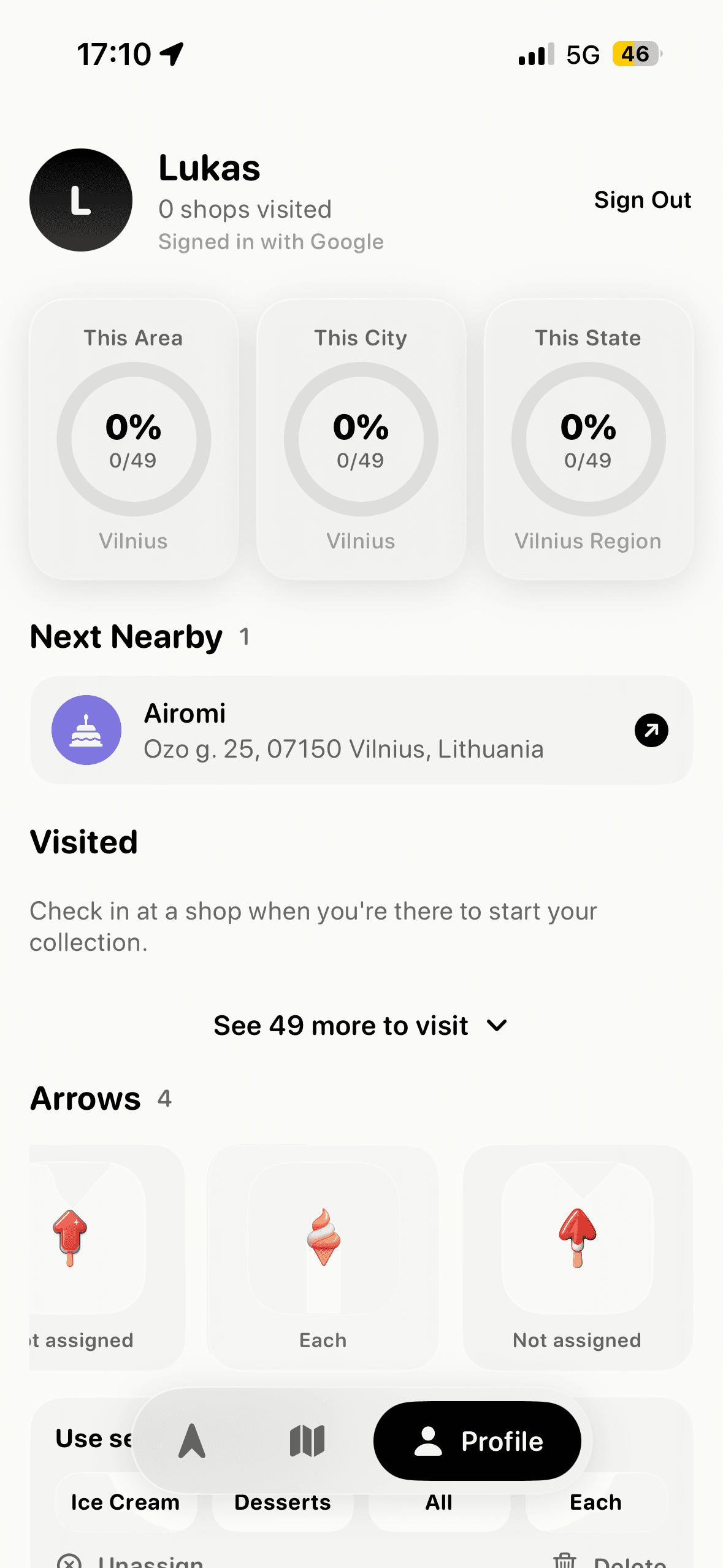 Scoops profile screen